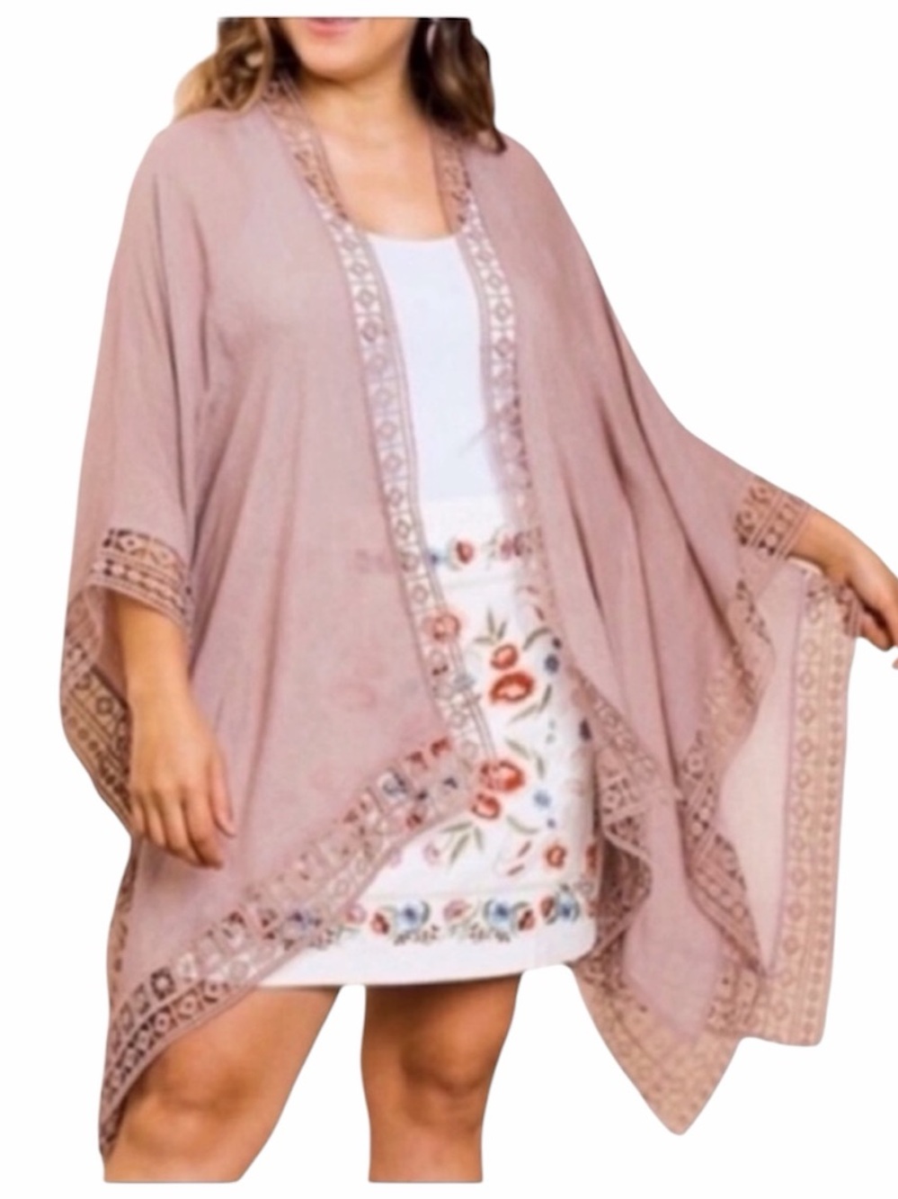 UMGEE crochet trim open front kimono top XL/1XL